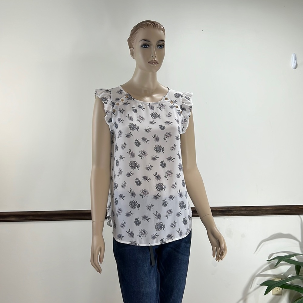 LOFT  white and navy floral top.